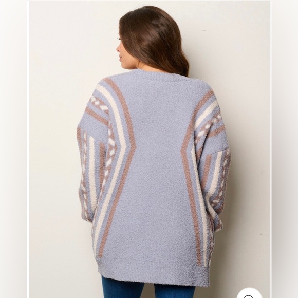 WOMEN'S LONG SLEEVE OPEN FRONT POCKETS MULTI PRINT CARDIGAN
Ice Blue/ denim - Picture 2 of 3